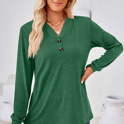 Notched Long Sleeve T-Shirt - MimiStylez