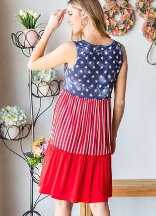 Heimish Full Size US Flag Theme Contrast Tank Dress - MimiStylez