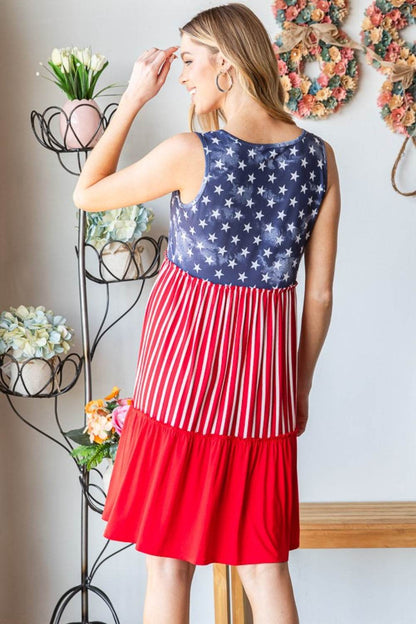 Heimish Full Size US Flag Theme Contrast Tank Dress - MimiStylez