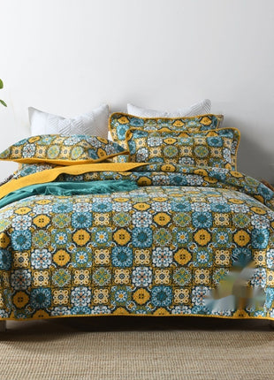 Bedspread Reversible Pure Cotton Dense Printed Quilted Three-piece Set