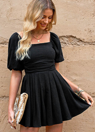 Square Neck Pleated Romper with Pockets - MimiStylez