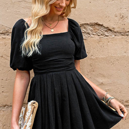 Square Neck Pleated Romper with Pockets - MimiStylez