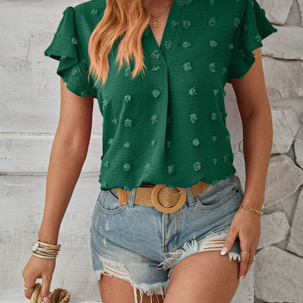 Swiss Dot Notched Cap Sleeve T-Shirt - MimiStylez