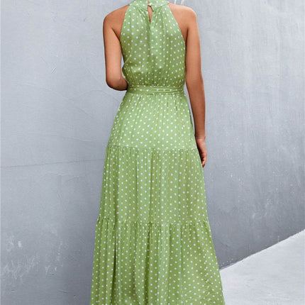 Printed Sleeveless Tie Waist Maxi Dress - MimiStylez