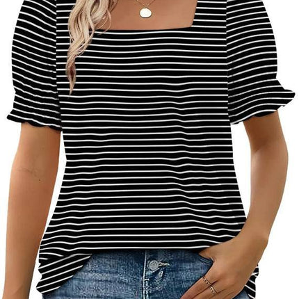 Simple U-neck Petal Sleeve Loose T-shirt - MimiStylez