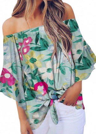 Tied Printed Off-Shoulder Half Sleeve Blouse - MimiStylez