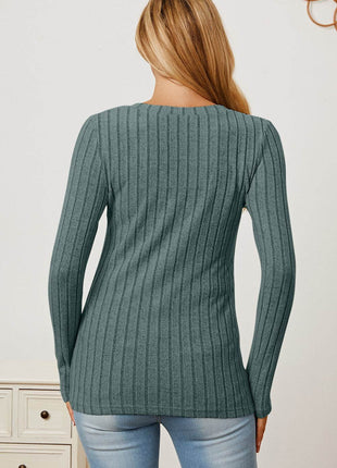 Basic Bae Full Size Ribbed V-Neck Long Sleeve T-Shirt - MimiStylez