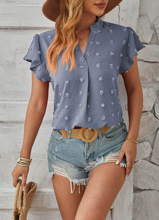 Swiss Dot Notched Cap Sleeve T-Shirt - MimiStylez