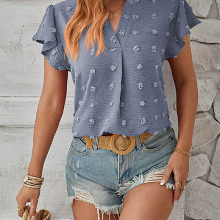 Swiss Dot Notched Cap Sleeve T-Shirt - MimiStylez