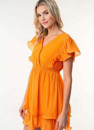 White Birch Full Size Short Sleeve Woven Layered Dress - MimiStylez