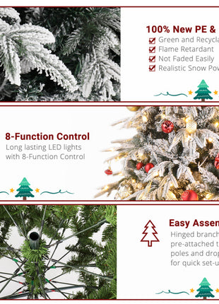 7ft Flocked Pre Lit Christmas Tree - Plush, 450 Lights, Warm Color 8 Mode, 1687 Branches