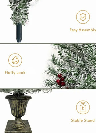 4PC Pre-lit Xmas Tree Artificial Christmas Set - Includes Garland, Wreath And Set Of 2 Entrance Trees