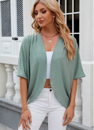 Eyelet Open Front Half Sleeve Cardigan - MimiStylez