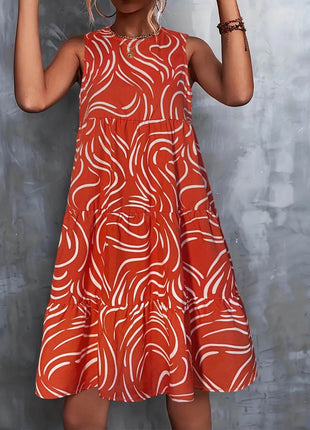 Printed Round Neck Sleeveless Dress - MimiStylez