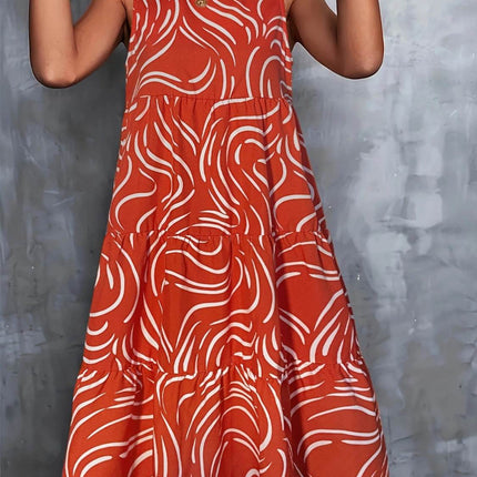 Printed Round Neck Sleeveless Dress - MimiStylez