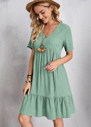 Full Size V-Neck Short Sleeve Dress - MimiStylez