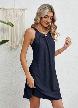 Eyelet Grecian Neck Mini Dress - MimiStylez