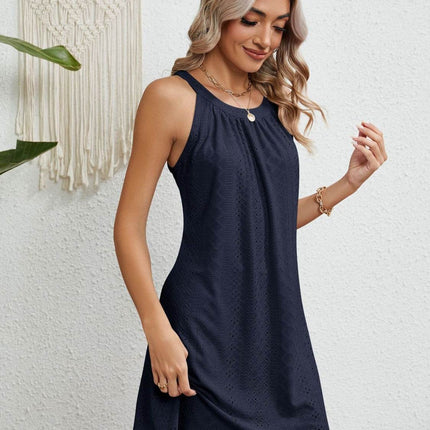 Eyelet Grecian Neck Mini Dress - MimiStylez