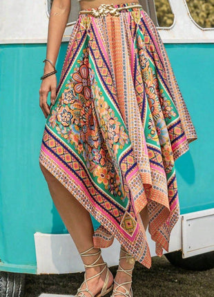 Printed High Waist Handkerchief Hem Skirt - MimiStylez