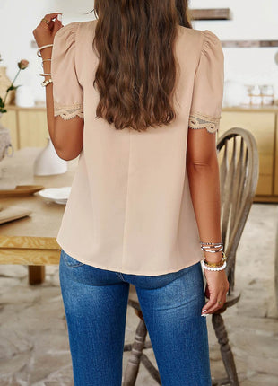 Ruched Mock Neck Short Sleeve Blouse - MimiStylez