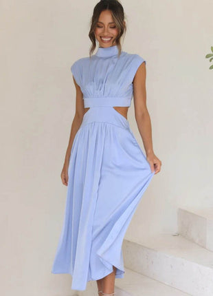 Cutout Mock Neck Sleeveless Ruched Dress - MimiStylez