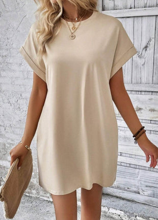 Pocketed Round Neck Short Sleeve Dress - MimiStylez