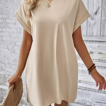 Pocketed Round Neck Short Sleeve Dress - MimiStylez