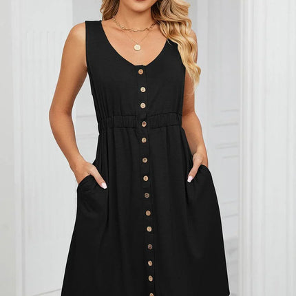 Buttoned Wide Strap Mini Dress - MimiStylez