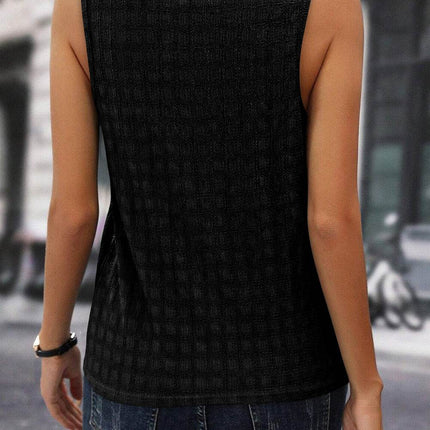 Solid Notched Sleeveless Blouse - MimiStylez