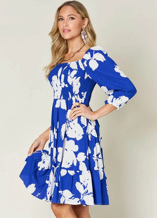 Double Take Full Size Floral Ruffle Hem Smocked Dress - MimiStylez