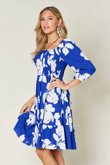 Double Take Full Size Floral Ruffle Hem Smocked Dress - MimiStylez