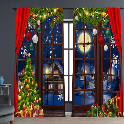 2PCs Digital Printed Christmas Curtains