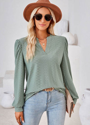 V-Neck Puff Sleeve Blouse - MimiStylez