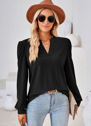 V-Neck Puff Sleeve Blouse - MimiStylez
