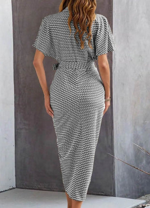 Devine Collared Neck Short Sleeve Midi Shirt Dress - MimiStylez