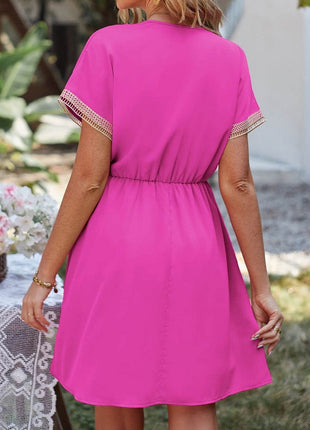 Tassel V-Neck Short Sleeve Dress - MimiStylez