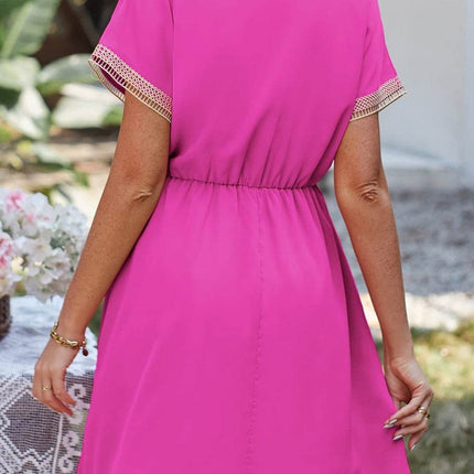 Tassel V-Neck Short Sleeve Dress - MimiStylez