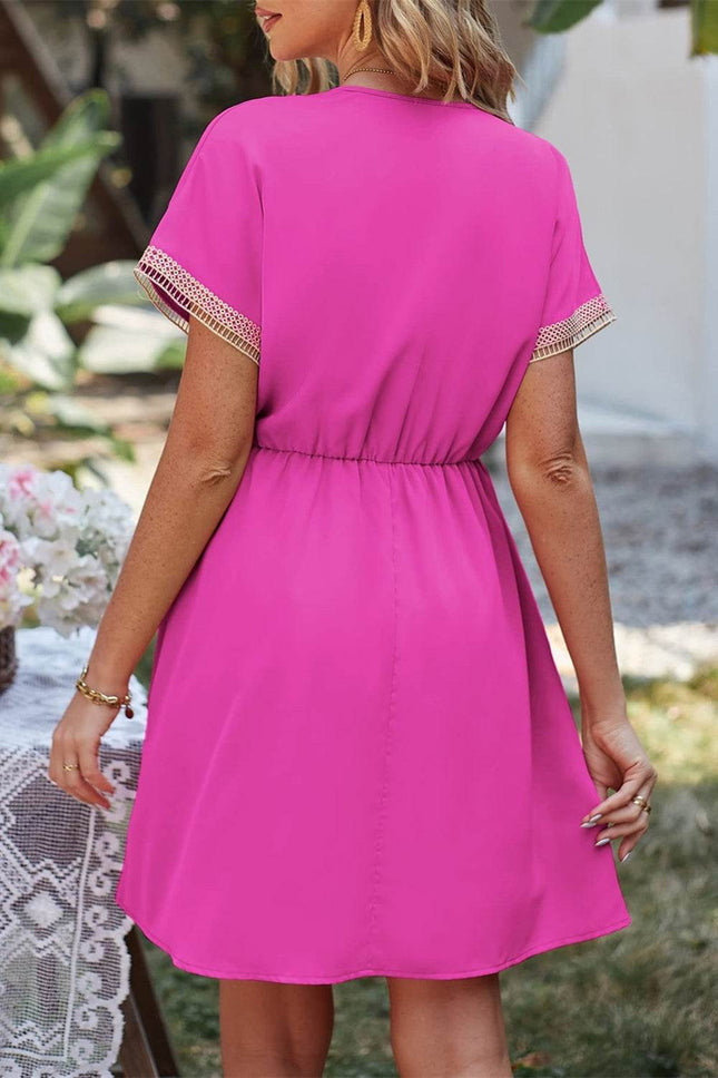 Tassel V-Neck Short Sleeve Dress - MimiStylez