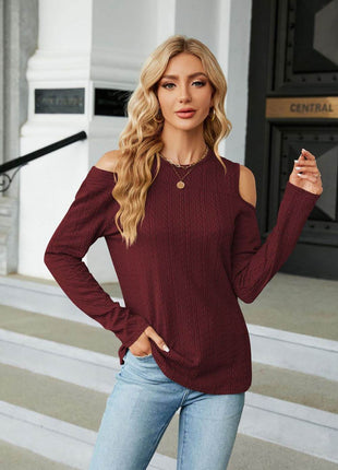Dropped Shoulder Long Sleeve Blouse - MimiStylez