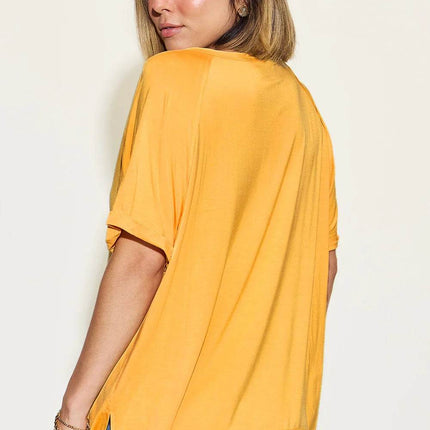 Basic Bae Full Size Bamboo Slit V-Neck Short Sleeve T-Shirt - MimiStylez