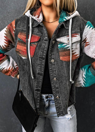 Drawstring Hooded Pocketed Denim Jacket - MimiStylez