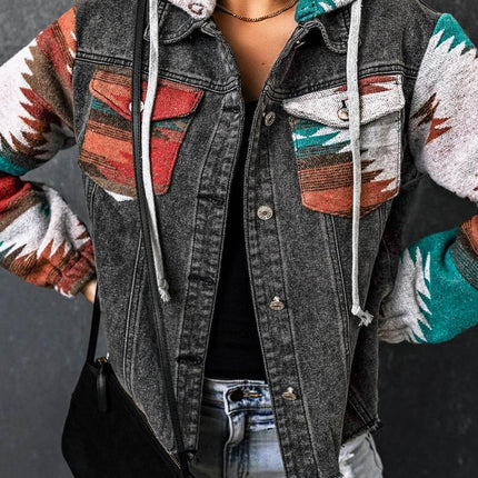 Drawstring Hooded Pocketed Denim Jacket - MimiStylez