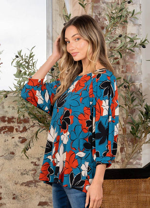 Sew In Love Full Size Printed Boat Neck Blouse - MimiStylez