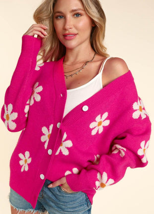 Haptics Full Size Daisy Floral Button Down Long Sleeve Cardigan - MimiStylez
