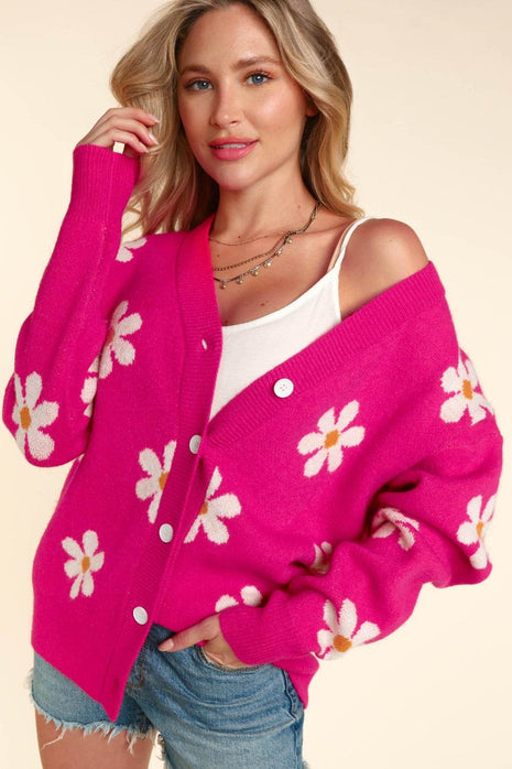 Haptics Full Size Daisy Floral Button Down Long Sleeve Cardigan - MimiStylez