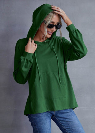 Drawstring Pocketed Dropped Shoulder Hoodie - MimiStylez