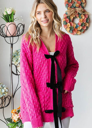 First Love Tie Closure Open Knit Cardigan - MimiStylez
