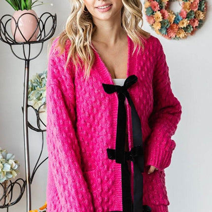 First Love Tie Closure Open Knit Cardigan - MimiStylez