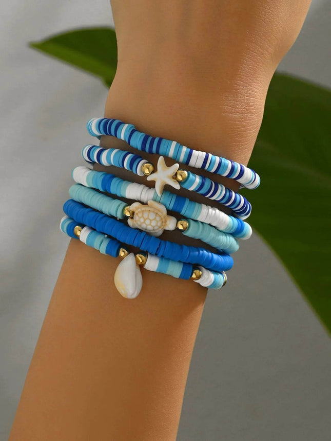 6-Piece Ceramic Beaded Shell Bracelet - MimiStylez