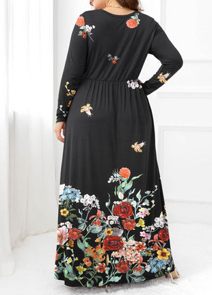 Plus Size Round Neck Maxi Dress with Pockets - MimiStylez